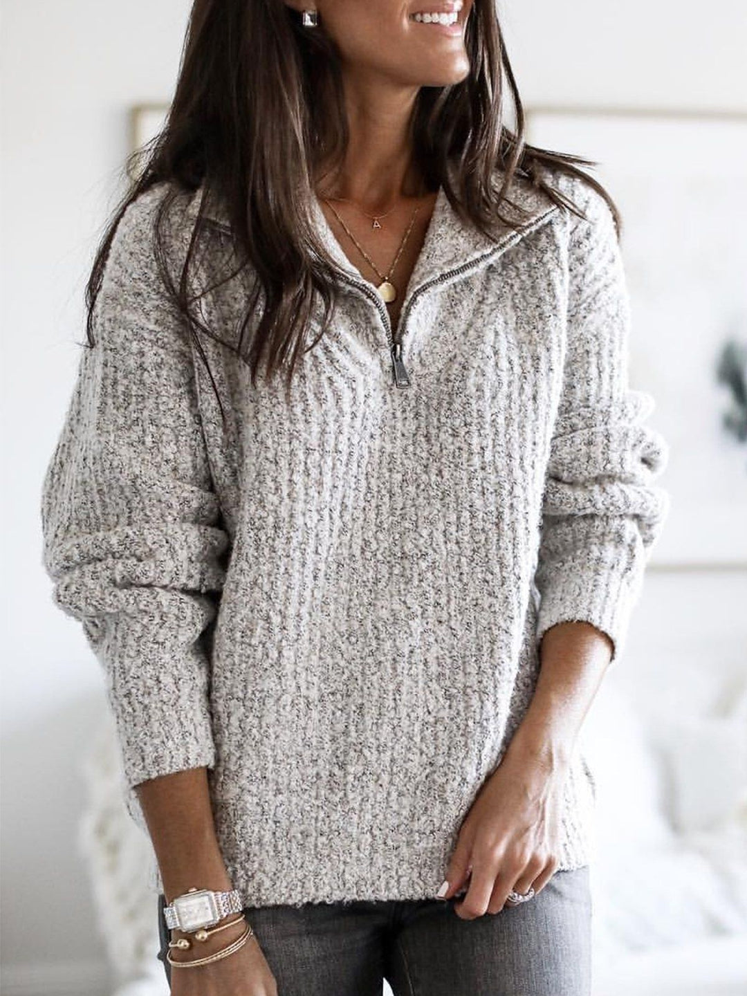Luxy | Gefütterter Sweater mit Reißverschluss