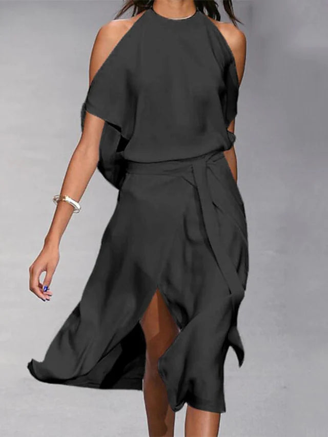 Ruby | Lässiges schulterfreies Midikleid