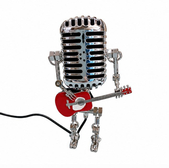 Vintage Metall Mikrofon Roboter mit Gitarrenlampe