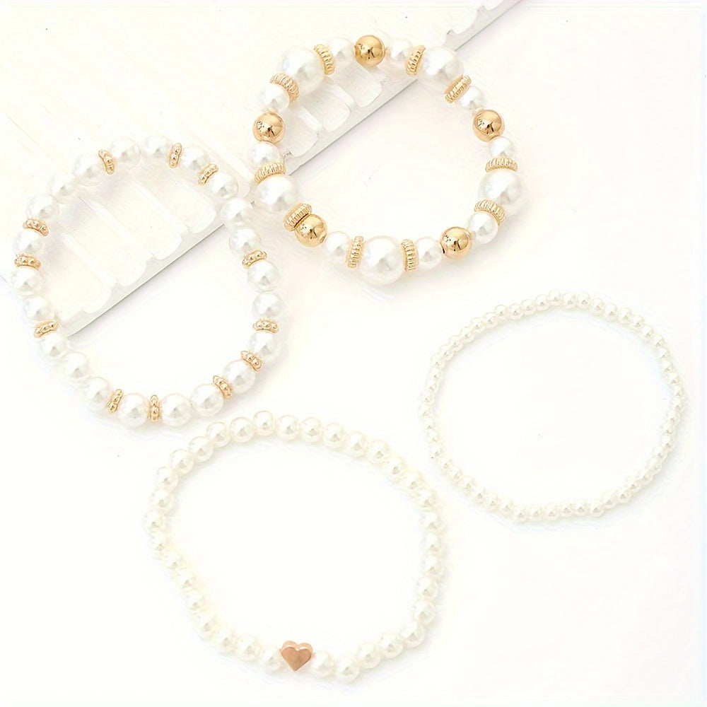 Mara | 4er-Set Elegante Armbänder mit Kunstperlen