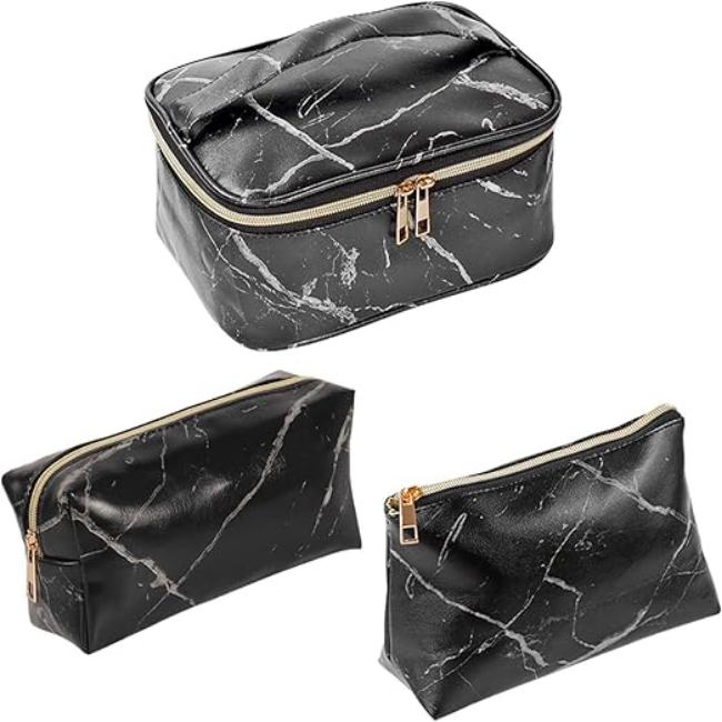 Lilyana | Marmor Eleganz 3-in-1 Kosmetik-Make-up Reisetaschen-Set