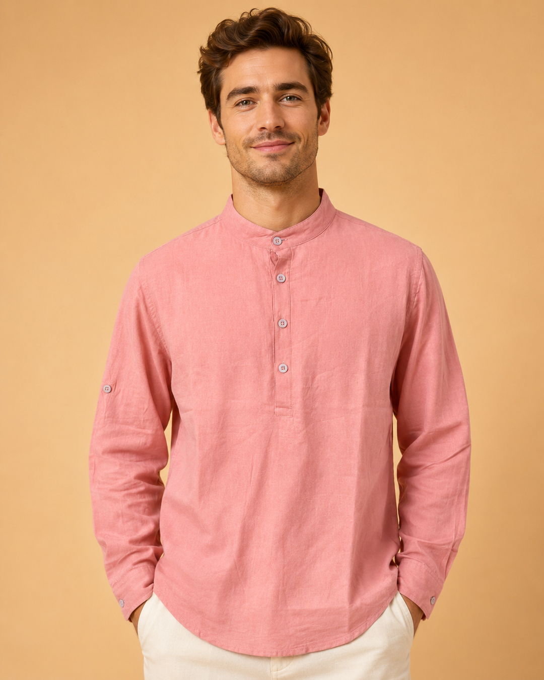 Herren Leinenhemd mit V-Ausschnitt für eleganten Look
