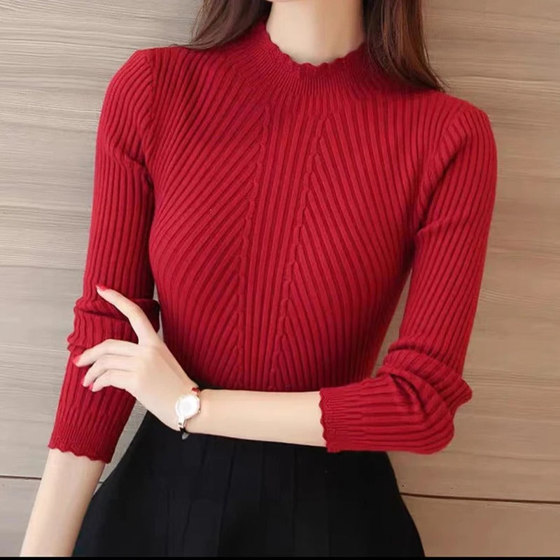 Ferrin | Eleganter Pullover mit hohem Kragen und Rippendetail für Damen